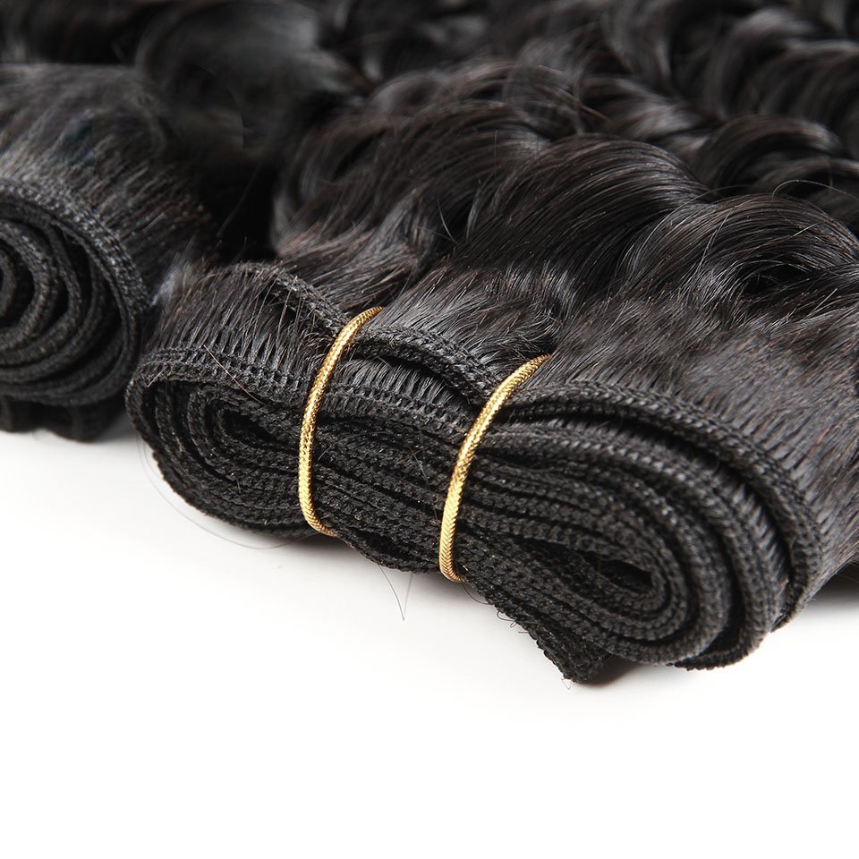 Wkm Hair Tissage en lot Deep Wave brésilien 100% naturel, couleur naturelle, lot de 4 - Wkm Hair