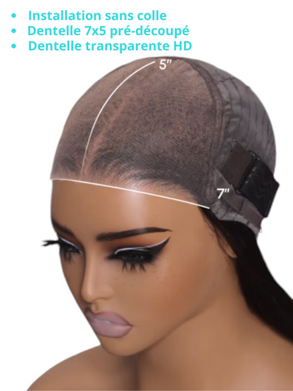 Perruque 3-1 avec closure en dentelle sans colle remplaçable