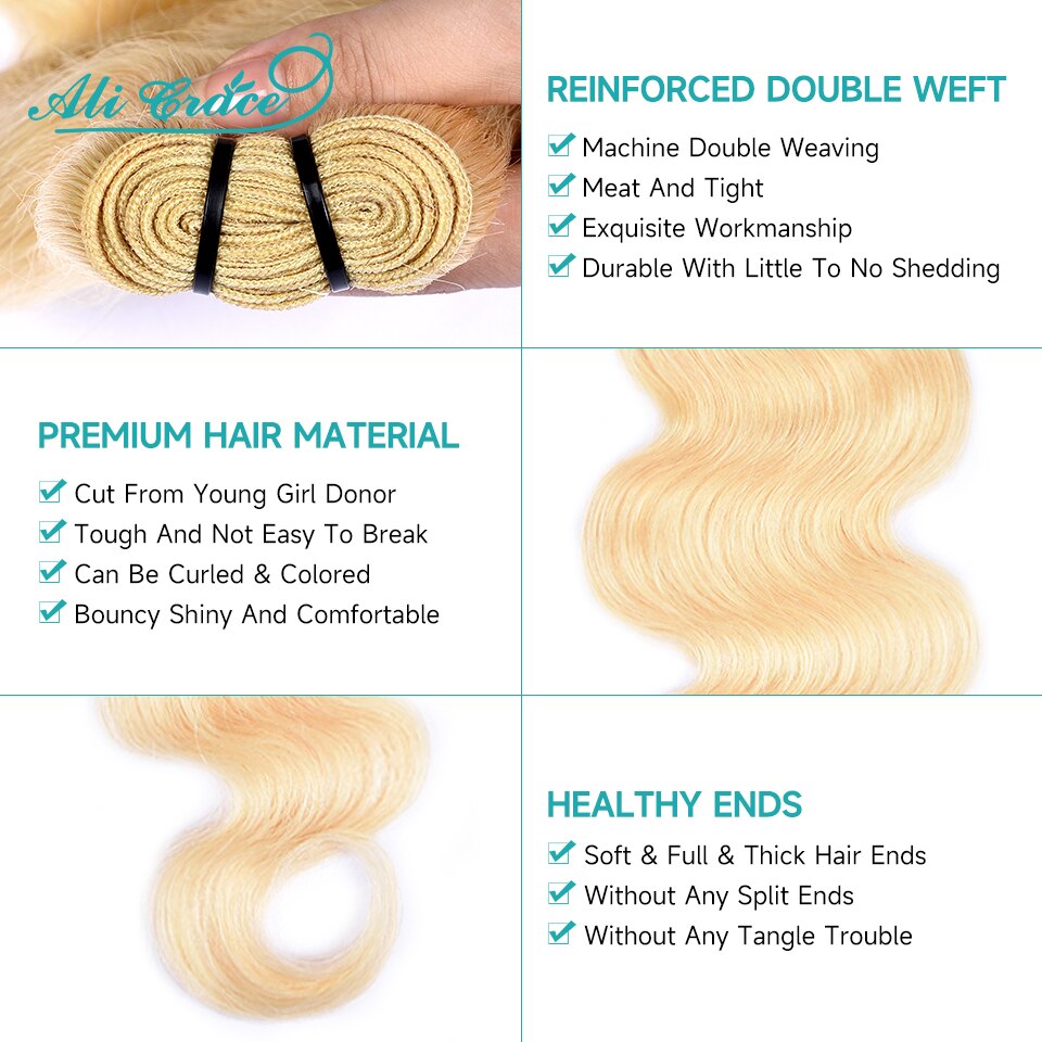 Ali Grace #613 Blonde Body Wave Hair Bundles Brazilian Remy Human Hair Extension Honey Blonde Bundles 12-28 Inch Free Shipping