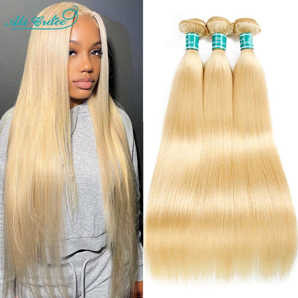 Ali Grace 613 Honey Blonde Color Straight Hair Bundles 10-30 inch Remy Human Hair Weaving 3 Bundle Deal Hair Extension