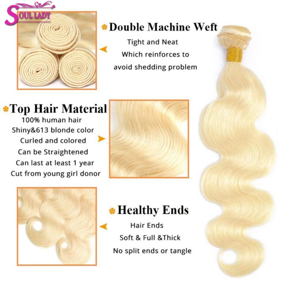 613 Blonde Body Wave Bundles Brazilian Human Hair Bundles Extension Hair Honey Body Wave Hair Weave Weft 8-30 Inch Free Shipping