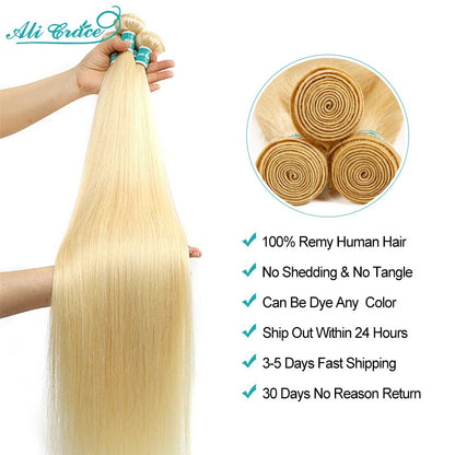 Ali Grace 613 Honey Blonde Color Straight Hair Bundles 10-30 inch Remy Human Hair Weaving 3 Bundle Deal Hair Extension