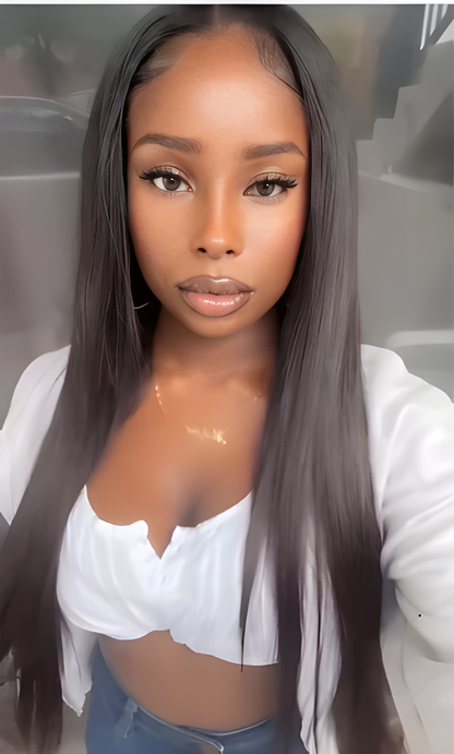 Wkm hair™ EXTENSION DE CHEVEUX LISSE + 13X4 FERMETURE FRONTALE