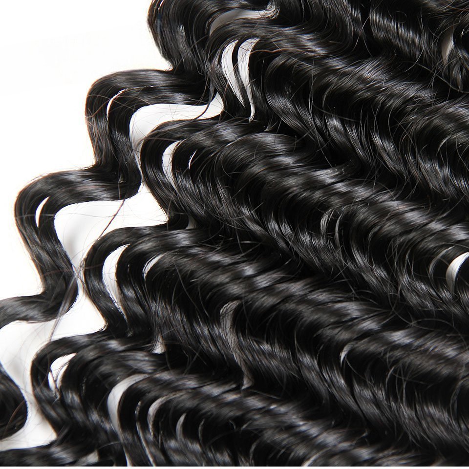 Wkm hair™ Extension de Cheveux Brésiliens Deep Wave / Cheveux humain 100%, couleur naturelle, 12-28 pouces, Lot de 1/3/4 paquets - Wkm Hair