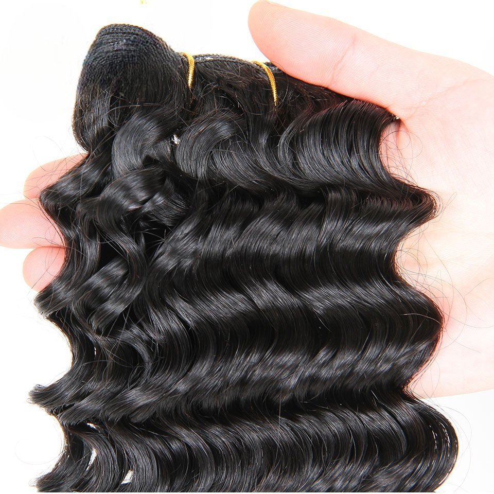 Wkm Hair Tissage en lot Deep Wave brésilien 100% naturel, couleur naturelle, lot de 4 - Wkm Hair