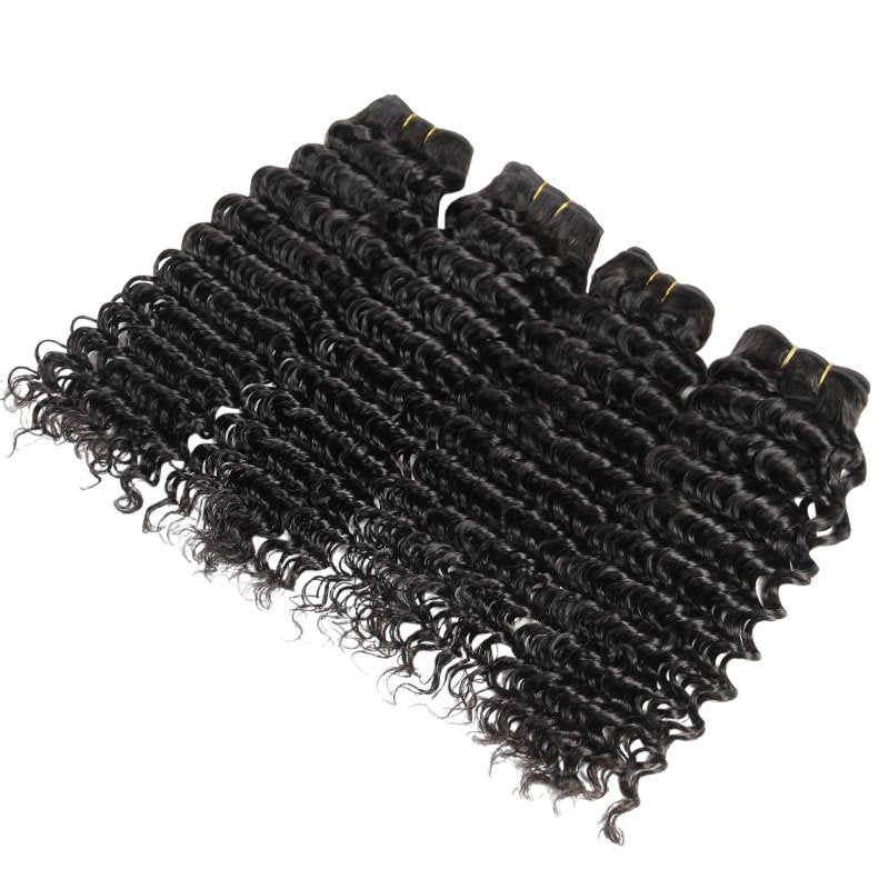 Wkm Hair Tissage en lot Deep Wave brésilien 100% naturel, couleur naturelle, lot de 4 - Wkm Hair