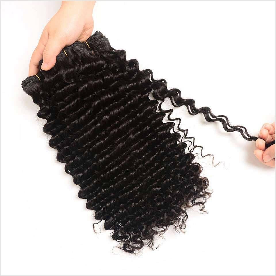Wkm Hair Tissage en lot Deep Wave brésilien 100% naturel, couleur naturelle, lot de 4 - Wkm Hair