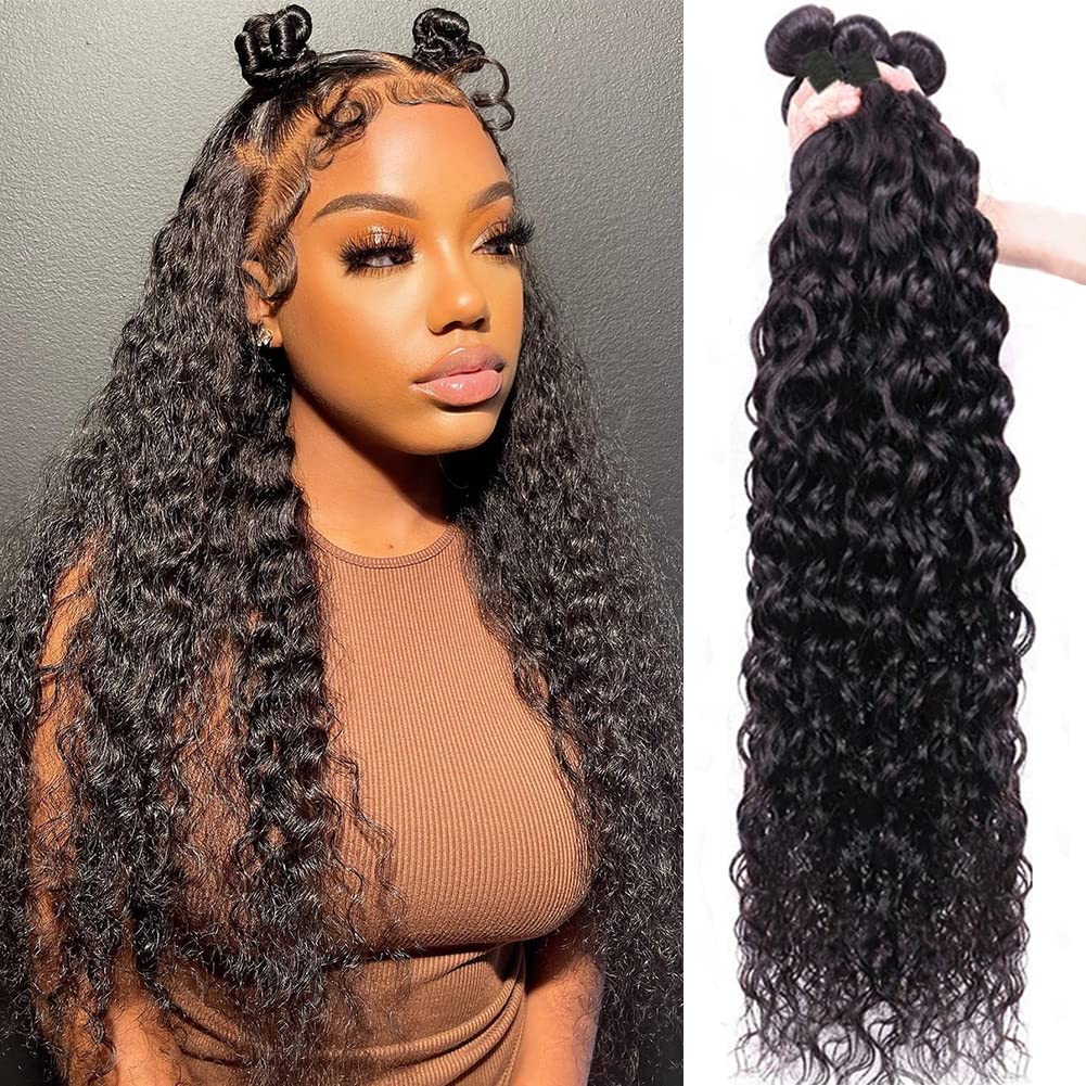 Wkm Hair Tissage en lot Deep Wave brésilien 100% naturel, couleur naturelle, lot de 4 - Wkm Hair
