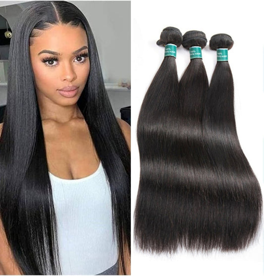 Wkm Hair Tissage en lot Indien Straight naturel 100%, mèches de cheveux humains, extension de cheveux, Lot de 3 - Wkm Hair